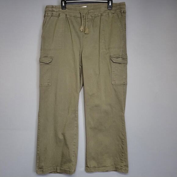 Sandpiper Pants Womens 22W Green Cargo Elastic Waist Drawstring Cotton Utility - Picture 1 of 16